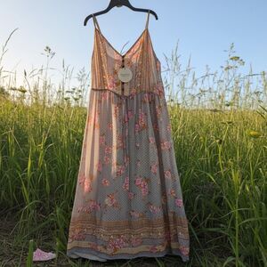 New 4XL Rusttydustty Hippy Floral Sundress Tie Waist Maxi with Adjustable Straps